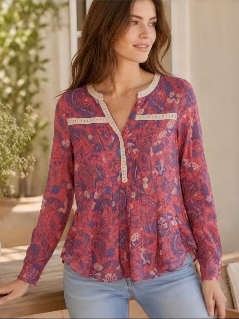 MAEVE Anthropologie Abella Crochet
Trim Red Pintuck Butterfly Peasant Sz 6